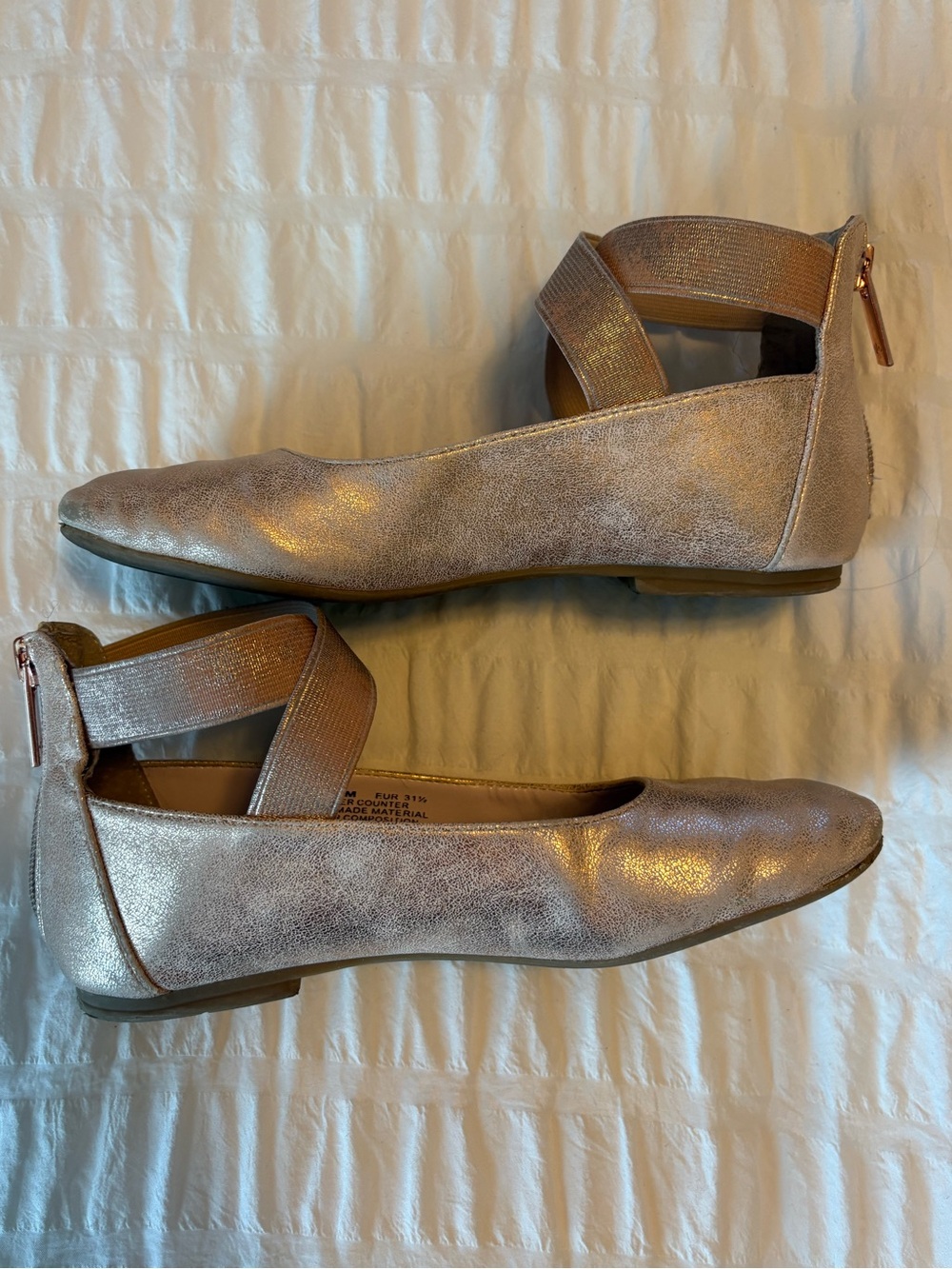 Nina Metallic Rose Gold Ballet Flats with Crisscross Ankle Straps